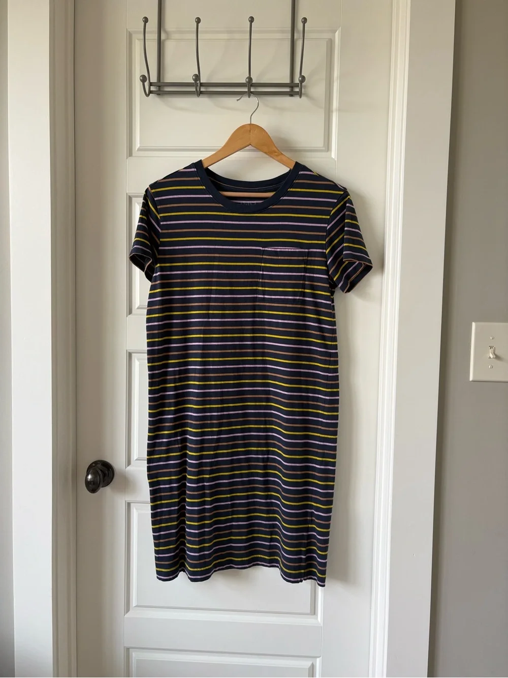 Pact Softspun Navy Striped Short Sleeve T-Shirt Dress S